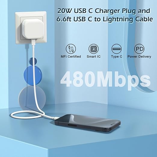 iPhone Charger [Apple MFi Certified] 20W USB C Fast Charger Plug Power Adapter with 6FT iPhone Fast Charger Cable for iPhone 14/13/12/11 Pro/Pro Max/XS Max/XS/XR/X/SE/8 and More