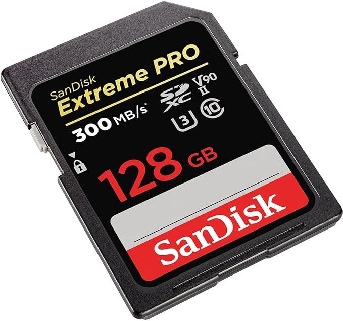 SanDisk 128GB Extreme PRO SDXC card, SD Card, V90 Memory Card, 8K, 4K and Full HD Video, up to 300 MB/s, Shock, Temperature, Water and X-Ray Proof, UHS-II, Class 10, U3,