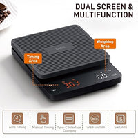 Thumbnail for BAGAIL Digital Coffee Scale with Timer, 0.1g High Precision Electronic Kitchen Scale with Large Display, Auto Tare and Touch Sensor Button, Rechargeable Weighing Scale for Drip Coffee, Max Weight 3kg