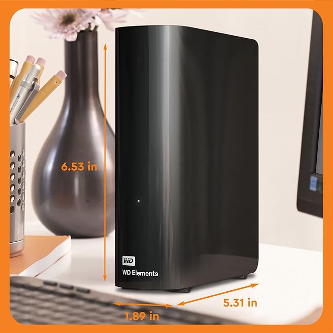 WD 20TB Elements External Hard Drive, Desktop HDD storage, USB 3.0 compatible, Fast Transfer rates, Plug-and-play storage for all your pictures, videos, music and documents, Black