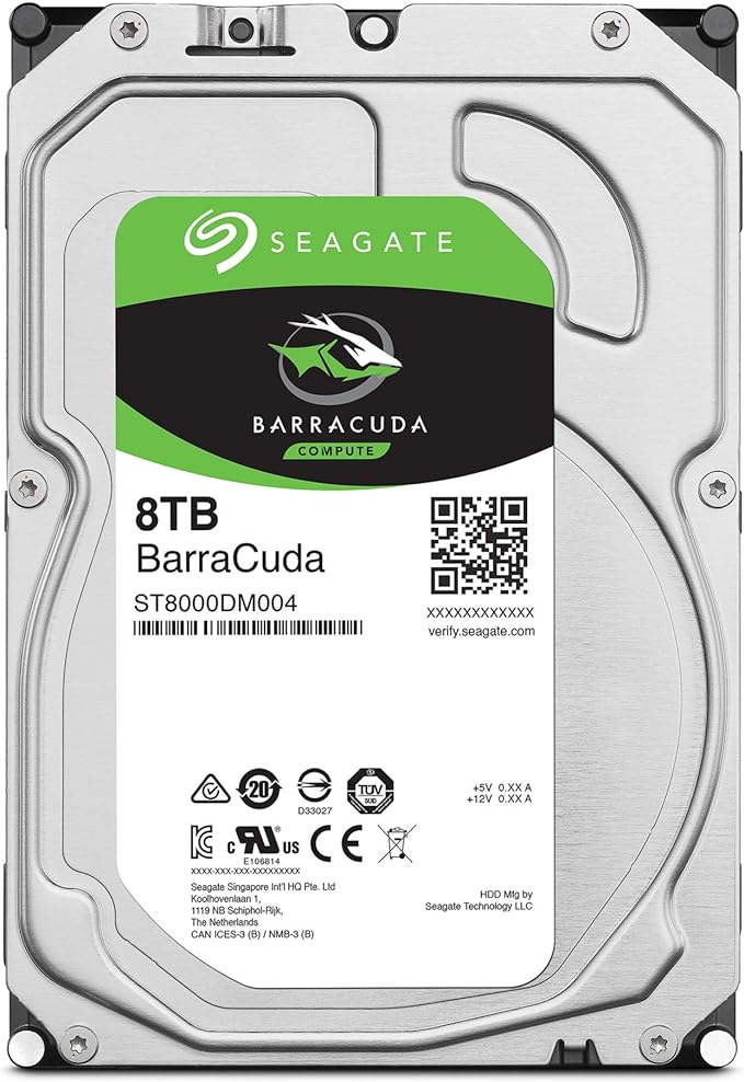 Seagate BarraCuda, 8TB, Internal Hard Drive, 3.5 Inch, SATA, 6GB/s,, 5,400 RPM, 256MB Cache, for Computer Desktop PC, FFP (ST8000DMZ04/004).