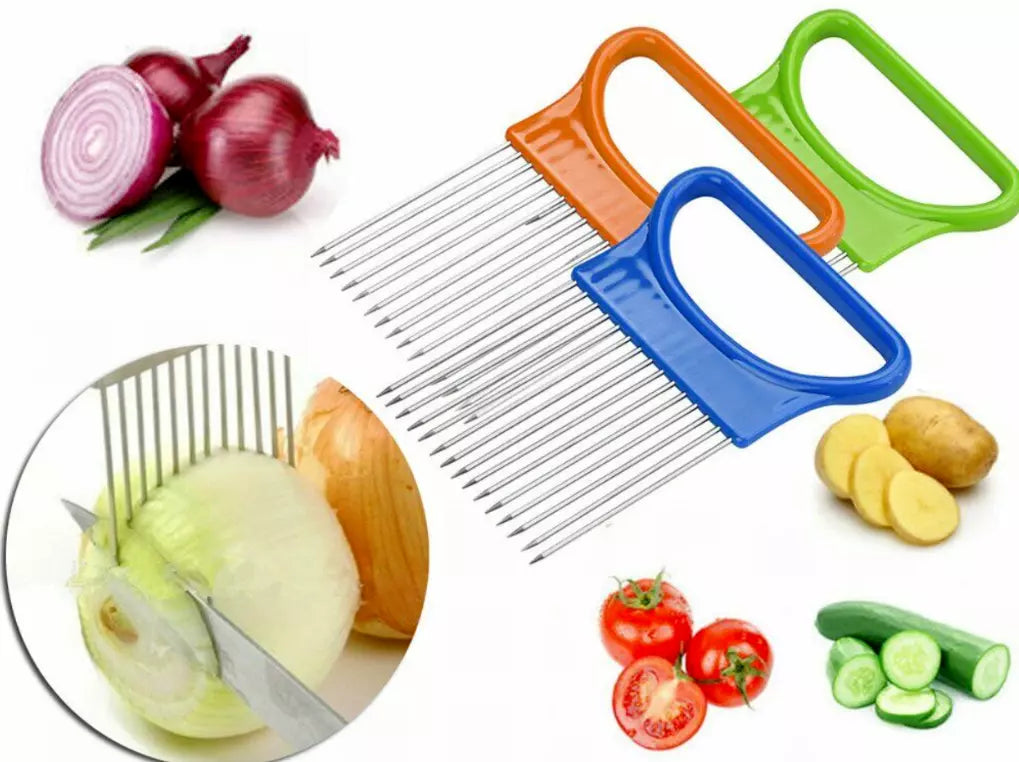 Stainless Steel Onion Slicer Vegetable Holder Cutter Kitchen Tools Gadgets New