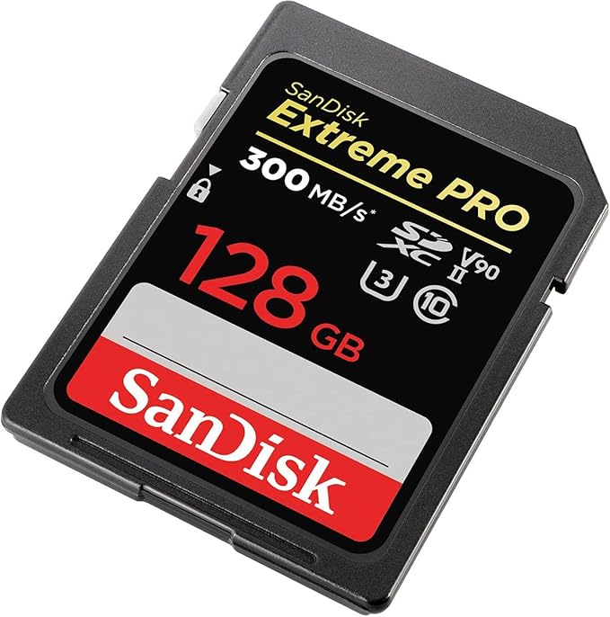 SanDisk 128GB Extreme PRO SDXC card, SD Card, V90 Memory Card, 8K, 4K and Full HD Video, up to 300 MB/s, Shock, Temperature, Water and X-Ray Proof, UHS-II, Class 10, U3,