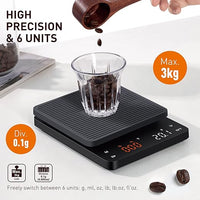 Thumbnail for BAGAIL Digital Coffee Scale with Timer, 0.1g High Precision Electronic Kitchen Scale with Large Display, Auto Tare and Touch Sensor Button, Rechargeable Weighing Scale for Drip Coffee, Max Weight 3kg