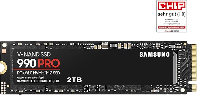 Samsung 990 PRO NVMe M.2 SSD, 2 TB, PCIe 4.0, 7,450 MB/s read, 6,900 MB/s write, Internal SSD, For gaming and video editing, MZ-V9P2T0BW