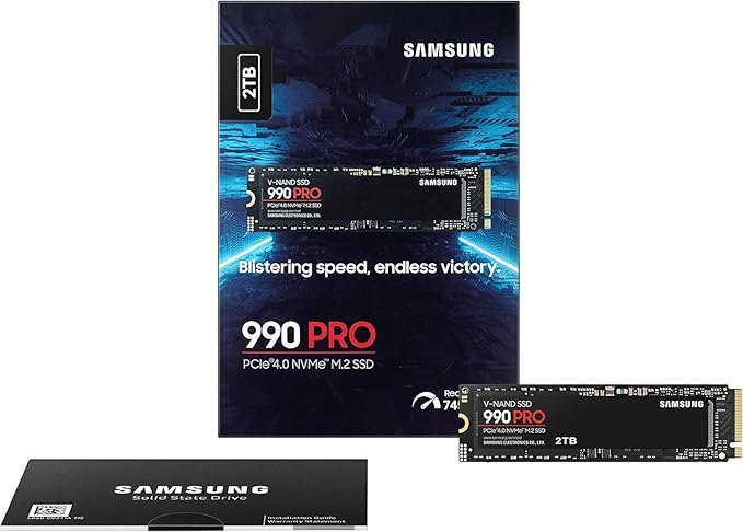 Samsung 990 PRO NVMe M.2 SSD, 2 TB, PCIe 4.0, 7,450 MB/s read, 6,900 MB/s write, Internal SSD, For gaming and video editing, MZ-V9P2T0BW