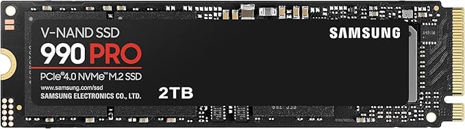 Samsung 990 PRO NVMe M.2 SSD, 2 TB, PCIe 4.0, 7,450 MB/s read, 6,900 MB/s write, Internal SSD, For gaming and video editing, MZ-V9P2T0BW