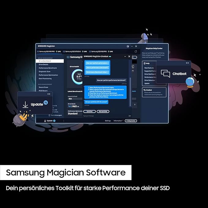 Samsung 990 PRO NVMe M.2 SSD, 2 TB, PCIe 4.0, 7,450 MB/s read, 6,900 MB/s write, Internal SSD, For gaming and video editing, MZ-V9P2T0BW