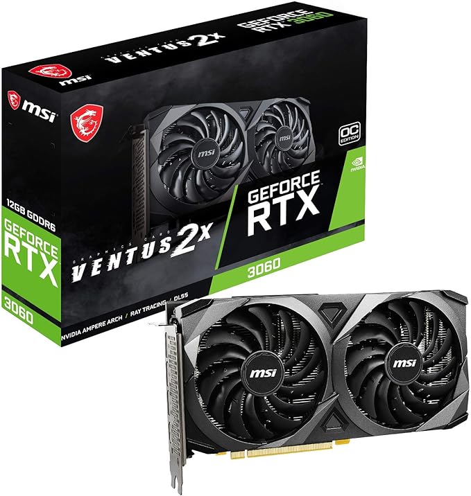 MSI GeForce RTX 3060 VENTUS 2X 12G OC Gaming Graphics Card - 12GB GDDR6, 1807 MHz, PCI Express Gen 4, 192-bit, 3x DP (v1.4), HDMI 2.1 (Supports 4K)