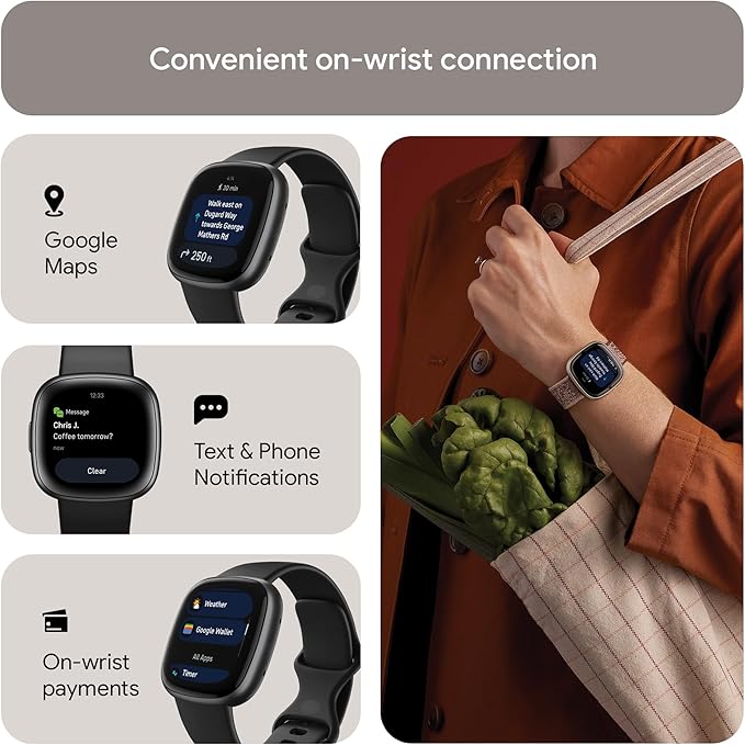 Fitbit Versa 4 Fitness Smartwatch with built-in GPS and up to 6 days battery life - compatible with Android and iOS.