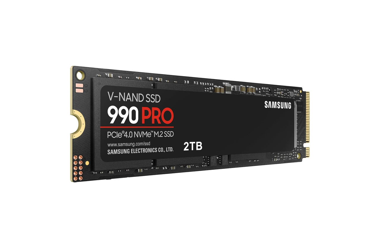 Samsung 990 PRO NVMe M.2 SSD, 2 TB, PCIe 4.0, 7,450 MB/s read, 6,900 MB/s write, Internal SSD, For gaming and video editing, MZ-V9P2T0BW